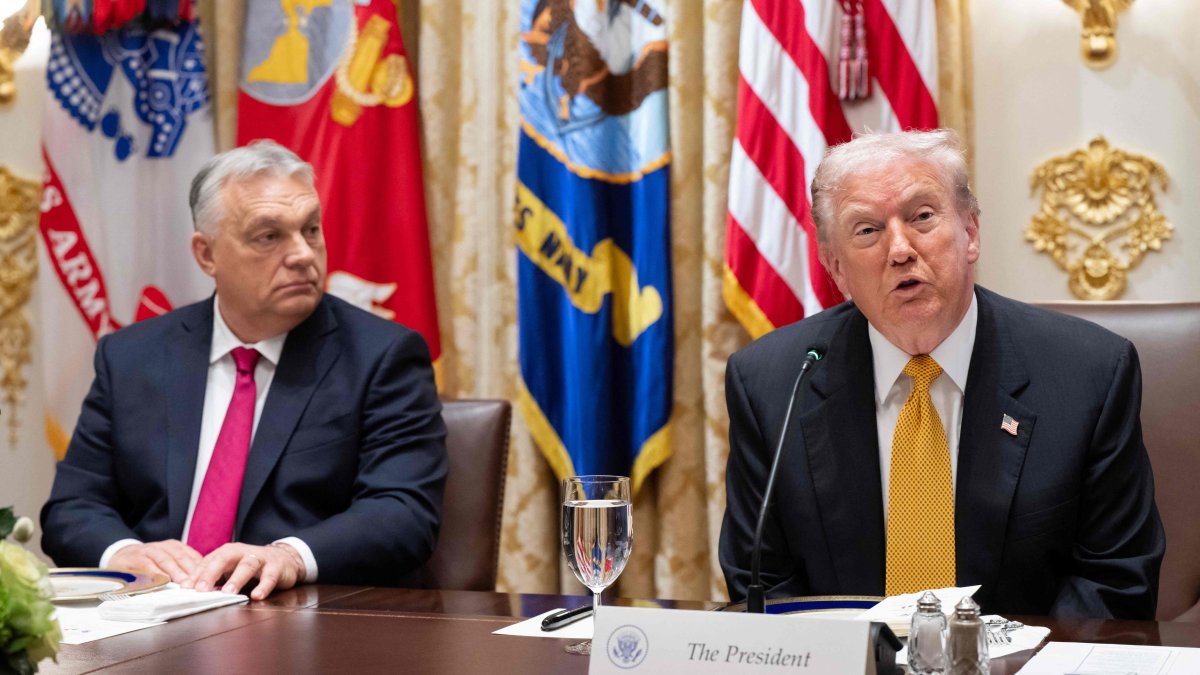 U.S. President Donald Trump (R) speaks during a meeting with Hungarian Prime Minister Viktor Orban in the Cabinet Room of the White House in Washington, D.C., Nov. 7, 2025. (AFP Photo)