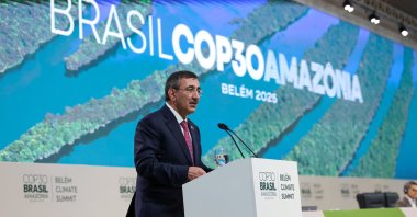 Vice President Cevdet Yılmaz delivers a speech during the 30th United Nations Climate Change Conference (COP30), Belem, Brazil, Nov. 6, 2025. (AA Photo)