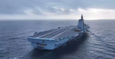 This screen grab from video footage from China&#039;s Ministry of Defense taken in May 2024 and released via AFPTV on May 11, 2024 shows China&#039;s third aircraft carrier Fujian carrying out sea trials at sea in an unknown location. (AFP Photo)