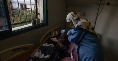 Nada Arhouma, a fifteen-year-old Palestinian girl injured after an Israeli airstrike struck a displacement camp in Khan Younis, receives medical treatment at Nasser Hospital, Khan Younis, Gaza Strip, Palestine, Nov. 2, 2025. (EPA Photo)