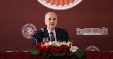 Parliament Speaker Numan Kurtulmuş speaks at a press conference, Istanbul, Türkiye, Nov. 7, 2025. (Photo Courtesy of Turkish Parliament)