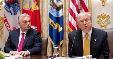 U.S. President Donald Trump (R) speaks during a meeting with Hungarian Prime Minister Viktor Orban in the Cabinet Room of the White House in Washington, D.C., Nov. 7, 2025. (AFP Photo)