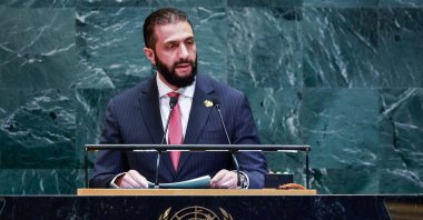 President of Syrian Arab Republic Ahmad al-Sharaa speaks during the General Debate of the 80th session of the United Nations General Assembly (UNGA) at the United Nations headquarters in New York, U.S. Sept. 24, 2025. (EPA Photo)