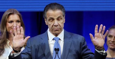 Former New York Governor and independent candidate for New York City mayor Andrew Cuomo reacts at his election night rally after losing to Democratic candidate Zohran Mamdani, New York City, U.S., Nov. 4, 2025. (Reuters Photo)