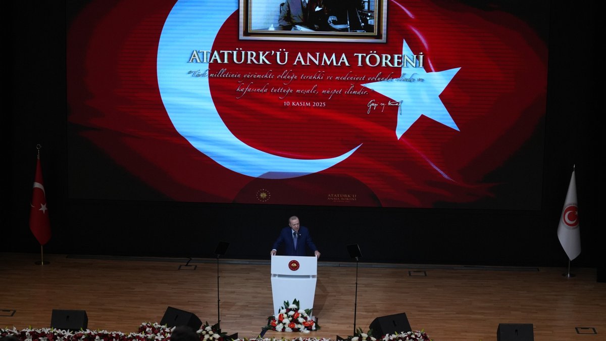 President Recep Tayyip Erdoğan is seen at the commemoration ceremony held at the Atatürk Culture, Language and History Supreme Institution to mark the 87th anniversary of the passing of Atatürk, Ankara, Türkiye, Nov. 10, 2025. (AA Photo)