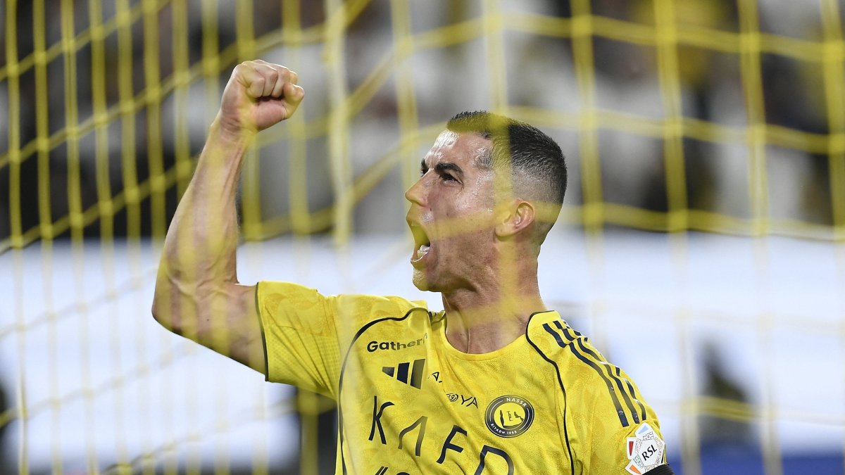 Al Nassr's Cristiano Ronaldo celebrates scoring during the Saudi Pro League match against Al Fayah at Al Awwal Park, Riyadh, Saudi Arabia, Nov. 1, 2025. (Reuters Photo)
