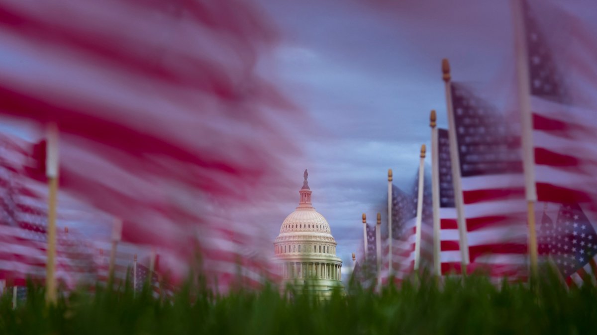 American flags planted to commemorate lung cancer victims fly in the wind along the National Mall on Capitol Hill in Washington, U.S., Nov. 10, 2025. (AFP Photo)