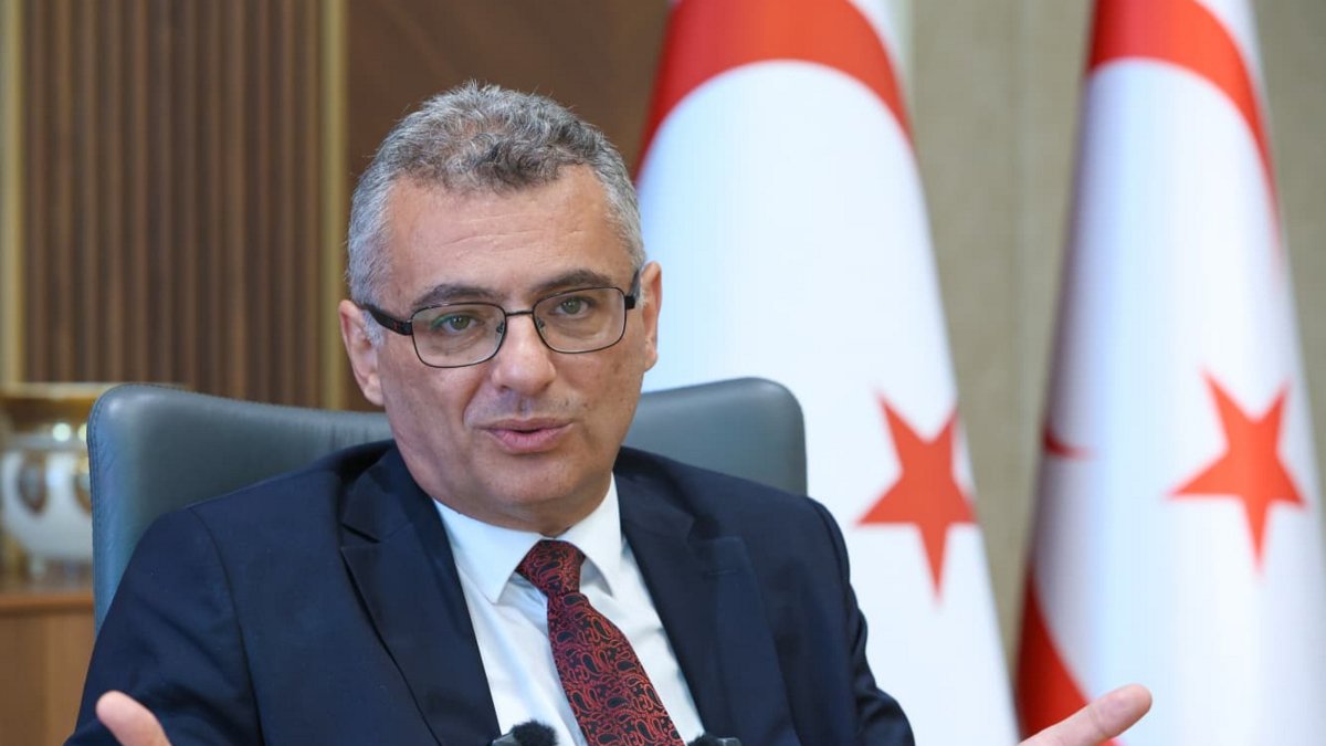 Turkish Republic of Northern Cyprus (TRNC) President Tufan Erhürman gestures during an interview, Lefkoşa (Nicosia), TRNC, Oct. 24, 2025. (AA Photo)