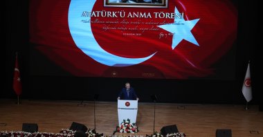 President Recep Tayyip Erdoğan is seen at the commemoration ceremony held at the Atatürk Culture, Language and History Supreme Institution to mark the 87th anniversary of the passing of Atatürk, Ankara, Türkiye, Nov. 10, 2025. (AA Photo)