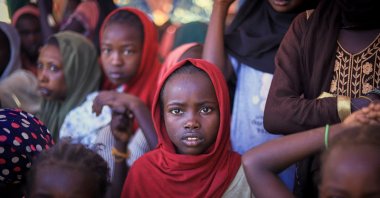 Displaced women and children from el-Fasher stay at a camp where they sought refuge from fighting between government forces and the RSF, Tawila, Darfur region, Sudan, Nov. 3, 2025. (AP)