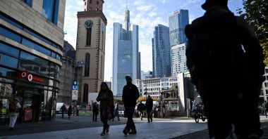 A view of the banking district skyline in Frankfurt am Main, western Germany, Nov. 6, 2025. (AFP Photo)