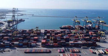 Containers are seen at a port in Hatay province, southern Türkiye, Oct. 22, 2025. (AA Photo)