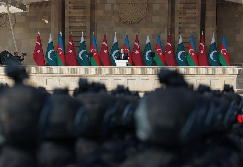 President Recep Tayyip Erdoğan delivers a speech at a ceremony marking the country’s Victory Day, Baku, Azerbaijan, Nov. 8, 2025. (IHA Photo)