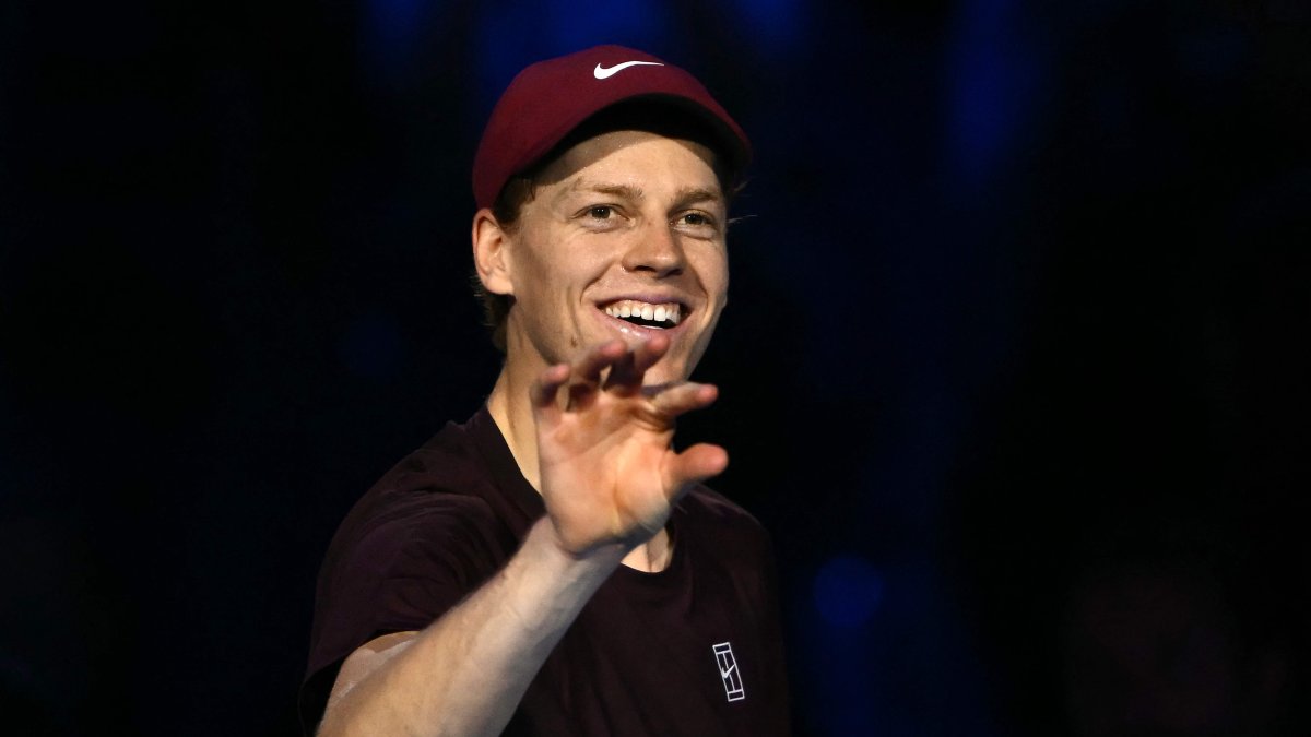 Italy's Jannik Sinner gestures after winning his match against Canada's Felix Auger-Aliassime at the ATP Finals tennis tournament, Turin, Italy, Nov. 10, 2025. (AFP Photo)