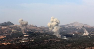 Plumes of smoke billow following an Israeli strike in the outskirts of the southern Lebanese village of Qatrani near Jezzine, Nov. 10, 2025. (AFP Photo)
