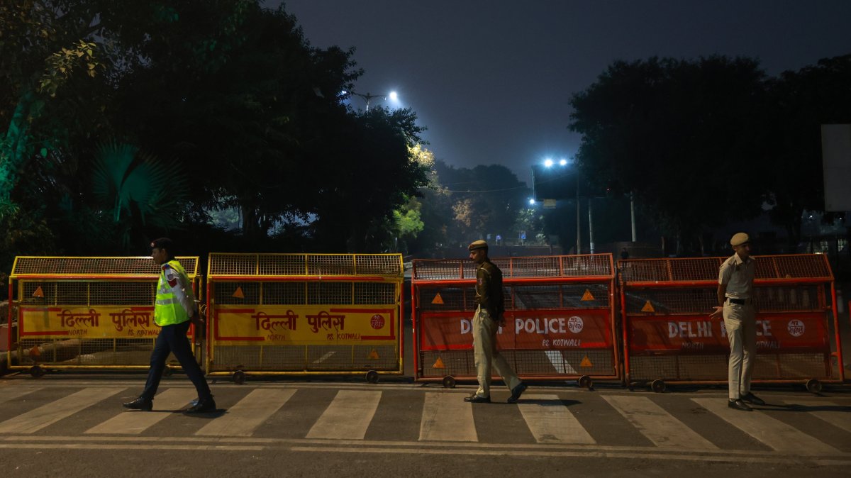Indian security personnel stand guard near the blast site at the Red Fort, New Delhi, India, Nov. 11, 2025. (EPA Photo)