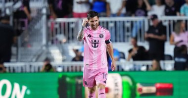 Inter Miami&#039;s Lionel Messi celebrates after scoring the team&#039;s first goal during the 2025 MLS Cup Playoff match against Nashville SC at Chase Stadium, Fort Lauderdale, U.S., Nov. 8, 2025. (AFP Photo)
