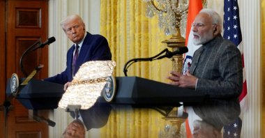 U.S. President Donald Trump and Indian Prime Minister Narendra Modi (R) are pictured in a mirror as they attend a joint press conference, the White House, Washington, U.S., Feb. 13, 2025. (Reuters File Photo)