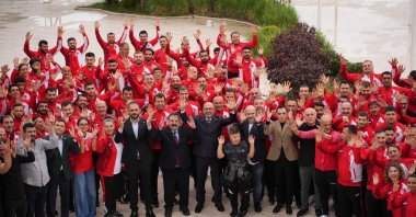 Members of Türkiye’s Deaflympics delegation pose before departing for Tokyo, where a record 186 athletes will compete across 18 sports at the 25th Summer Deaflympics, Istanbul, Türkiye, Nov. 11, 2025. (IHA Photo)