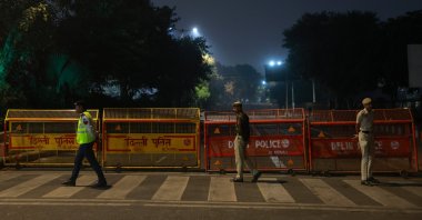 Indian security personnel stand guard near the blast site at the Red Fort, New Delhi, India, Nov. 11, 2025. (EPA Photo)