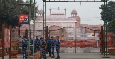 Indian security personnel stand guard near the blast site at Red Fort in New Delhi, India, Nov. 12, 2025. (EPA Photo)