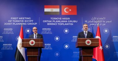 Foreign Minister Hakan Fidan (R) and his Egyptian counterpart Badr Abdelatty attend a press conference, Ankara, Türkiye, Nov. 12, 2025. (Reuters Photo)