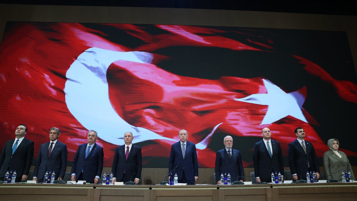 President and AK Party Chair Recep Tayyip Erdoğan oversees his party&#039;s Expanded Provincial Chairmen Meeting at the AK Party Congress Center, Ankara, Türkiye, Nov. 12, 2025. (AA Photo)