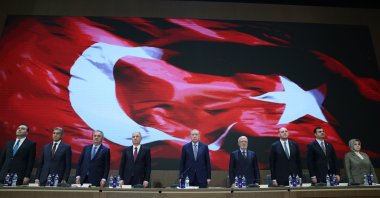 President and AK Party Chair Recep Tayyip Erdoğan oversees his party&#039;s Expanded Provincial Chairmen Meeting at the AK Party Congress Center, Ankara, Türkiye, Nov. 12, 2025. (AA Photo)