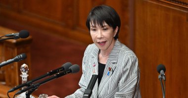 Japan&#039;s Prime Minister Sanae Takaichi speak at the House of Representatives of the National Diet in Tokyo, Japan, Nov. 4, 2025. (AFP Photo)