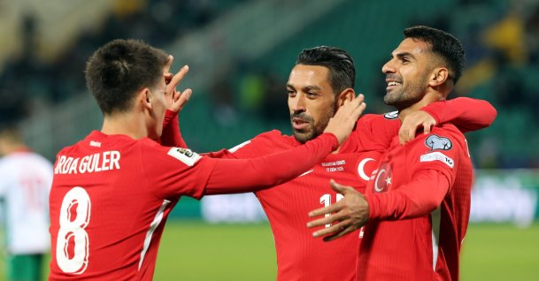 Turkish players celebrate during the FIFA World Cup 2026 Group E European qualification match against Bulgaria at the Vasil Levski National Stadium, Sofia, Bulgaria, Oct. 11, 2025. (Getty Images Photo)