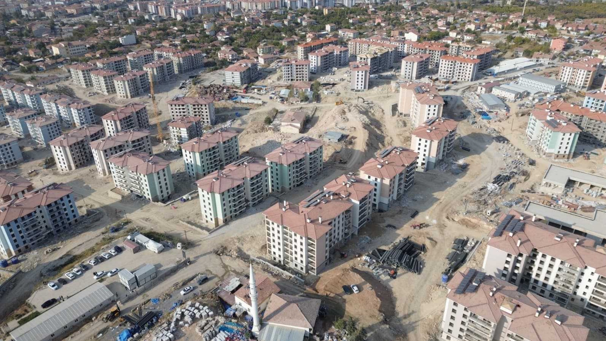Aerial view of nearly completed 1,017 homes and 40 workplaces built for earthquake survivors, Battalgazi district, Malatya, Türkiye, Nov. 6, 2025. (AA Photo)