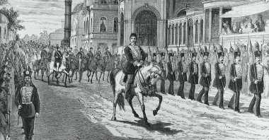 An illustration of Ottoman Sultan Abdülhamid II during the celebrations for his accession to the throne in September 1876, Istanbul. (Getty Images Photo)