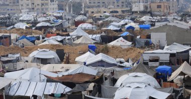Palestinian-tent shelter on a rainy day, during a ceasefire between Israel and Hamas, Gaza City, Palestine, Nov. 14, 2025. (Reuters Photo)