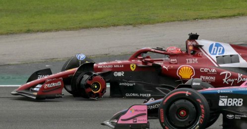 Ferrari&#039;s Monegasque driver Charles Leclerc drives without a tyre during the Sao Paulo Formula One Grand Prix at the Jose Carlos Pace racetrack, aka Interlagos, Sao Paulo, Brazil, Nov. 9, 2025. (AFP Photo)