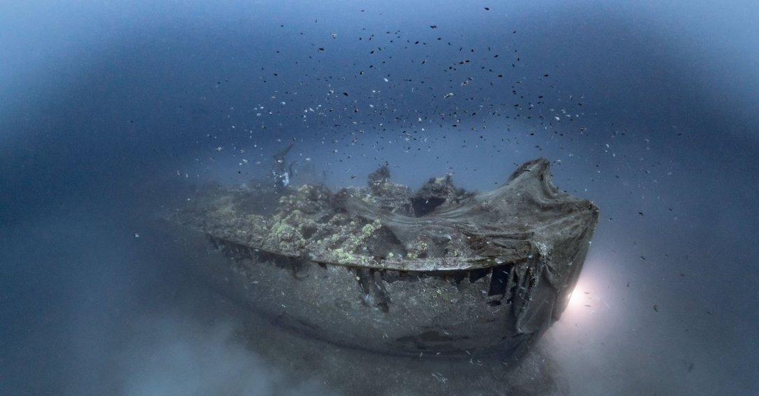 One of the World War I shipwrecks at Gallipoli Historic Underwater Park, a leading diving destination in Çanakkale, Türkiye, Oct. 6, 2025. (AA Photo) 