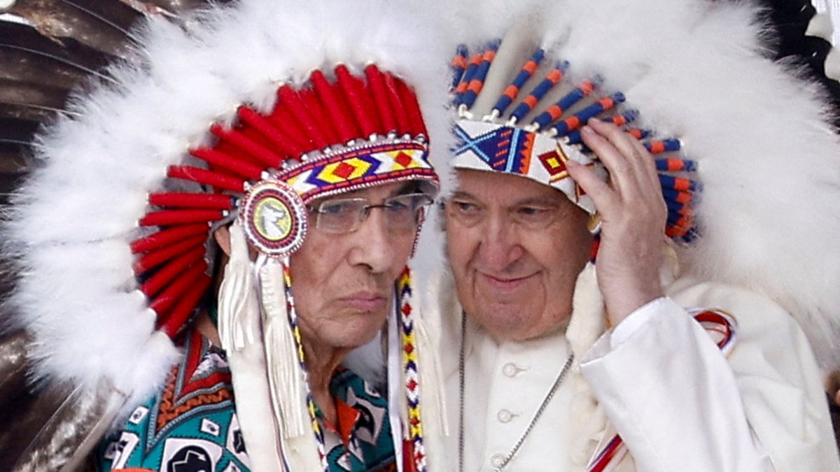 Pope Francis meets with First Nations, Metis and Inuit indigenous communities in Maskwacis, Alberta, Canada, July 25, 2022. (Reuters Photo)