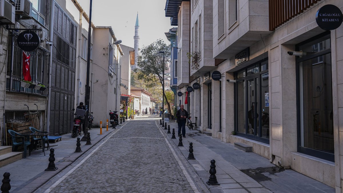 A view of the renovated “Cağaloğlu Booksellers Street” in the Cağaloğlu district of Istanbul, Türkiye, Nov. 8, 2025. (AA Photo)