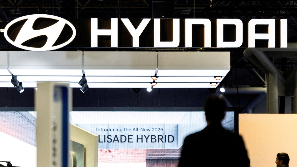 Hyundai signage is seen at the New York International Auto Show Press Preview, New York City, U.S., April 16, 2025. (Reuters Photo)