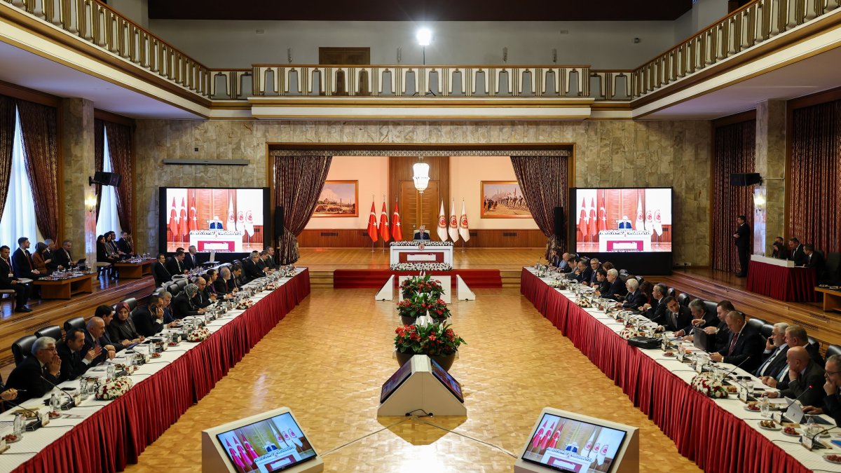The National Solidarity, Brotherhood and Democracy Committee members attend a meeting in Parliament, Ankara, Türkiye, Oct. 30, 2025. (AA Photo)
