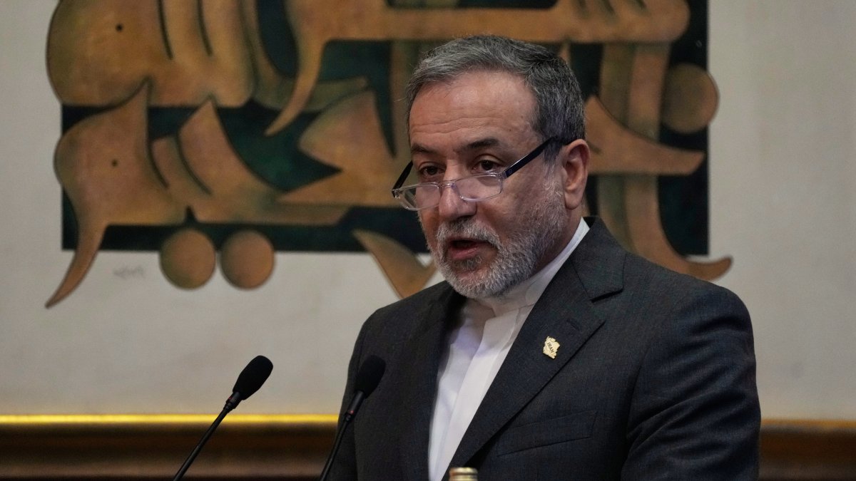 Iranian Foreign Minister Abbas Araghchi addresses a conference in Tehran, Iran, Nov. 16, 2025. (AP Photo)
