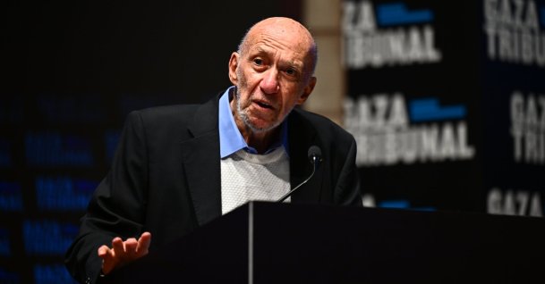 Former U.N. special rapporteur Richard Falk speaks at the Gaza Tribunal investigating Israeli atrocities against Palestinians, in Istanbul, Türkiye, Oct. 23, 2025. (AA Photo)