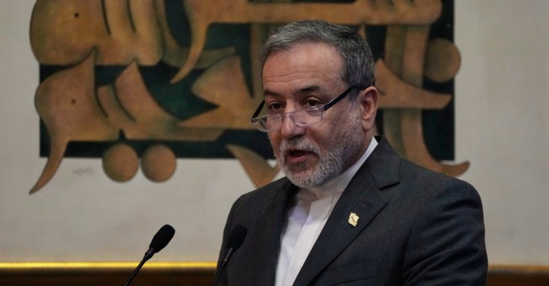 Iranian Foreign Minister Abbas Araghchi addresses a conference in Tehran, Iran, Nov. 16, 2025. (AP Photo)