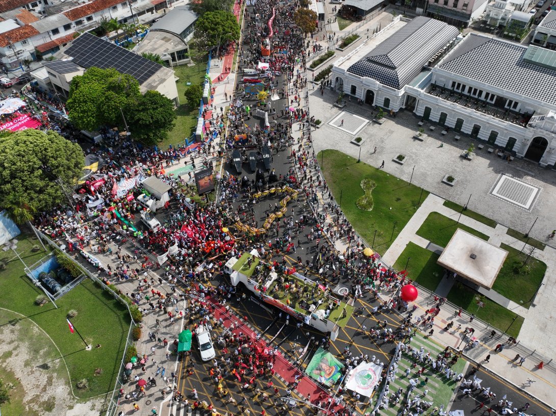 Activists participate in a climate protest during the COP30 U.N. Climate Summit, Belem, Brazil, Nov. 15, 2025. (AP Photo)