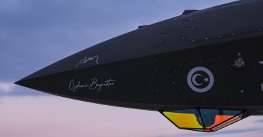 The low-visibility electro-optical targeting system TOYGUN, developed by Aselsan, was integrated into Türkiye&#039;s first unmanned fighter jet aircraft, Bayraktar Kızılelma, which successfully completed a flight, Nov. 12, 2025. (AA Photo)