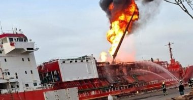 Turkish-flagged LPG carrier ORINDA is seen in this screen grab from a video, Nov. 17, 2025. (IHA Photo)