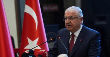 Defense Minister Yaşar Güler speaks at a reception to mark Azerbaijan’s Victory Day and State Flag Day, Nov. 5, 2025. (AA Photo)