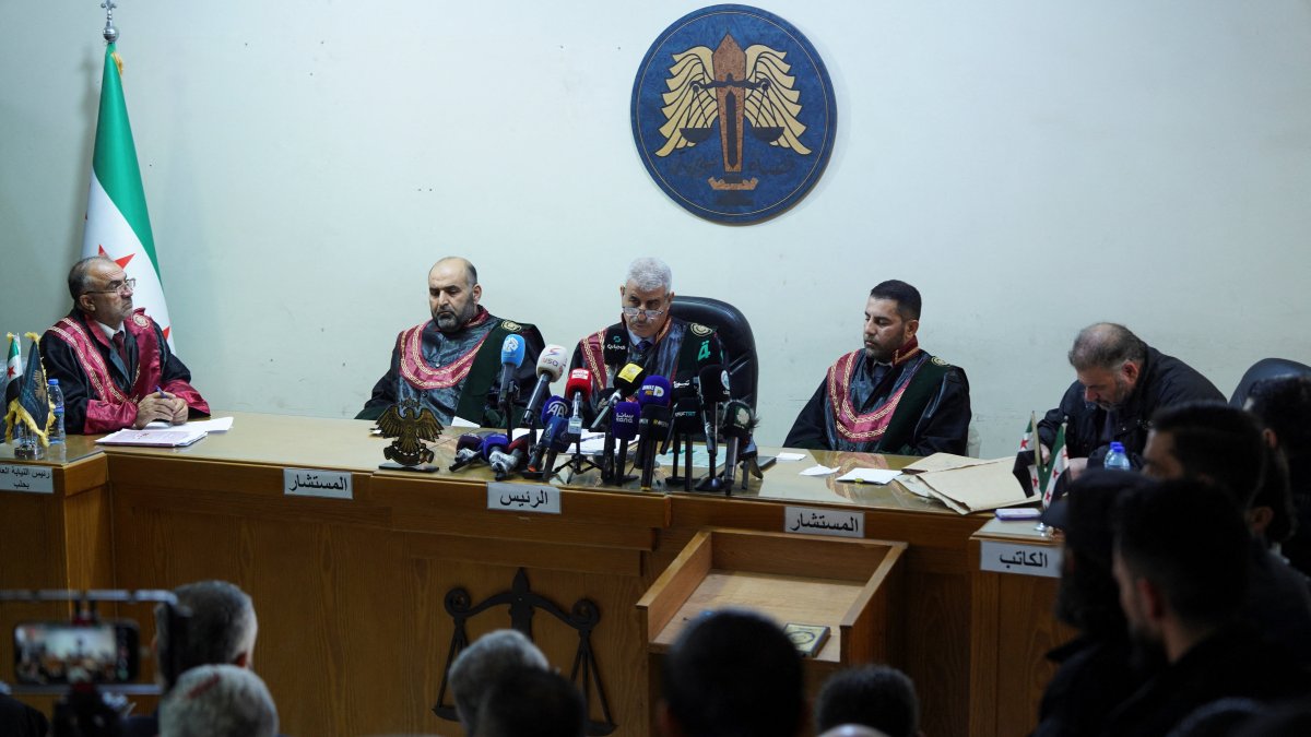 A judge speaks during the trial at Palace of Justice, as Syria began the trial into the violence last March, in Aleppo, Syria, Nov. 18, 2025. (Reuters Photo)