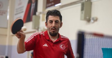 Turkish para table tennis champion Abdullah Öztürk trains in preparation for the upcoming European Para Table Tennis Championships, Istanbul, Türkiye, Nov. 14, 2025. (AA Photo)