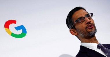 Sundar Pichai, CEO of Google and Alphabet, delivers a speech during the inauguration of a new hub in France dedicated to the AI sector, Google France headquarters, Paris, France, Feb. 15, 2024. (Reuters Photo)