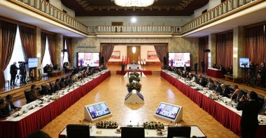 Turkish Parliament speaker Numan Kurtulmuş chairs a meeting of the Terror-Free Türkiye Commission in Ankara, Nov. 18, 2025. (AA Photo)